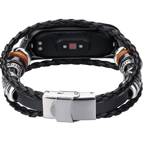 Кожаный ремешок Retro для часов Xiaomi Mi Band 5/6 - Black