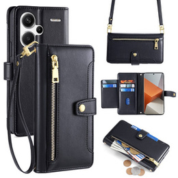 Откидной чехол для Xiaomi Redmi Note 13 Pro+, Wallet Zipper Pocket, чёрный