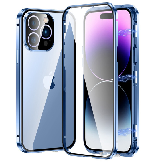 Чехол для iPhone 14 Pro Max, Magnetic Dual Glass, синий