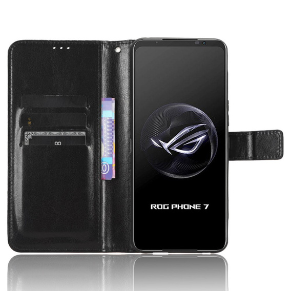 Откидной чехол для Asus ROG Phone 7 5G, Crazy Horse Wallet, чёрный