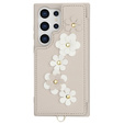 Чехол для Samsung Galaxy S24 Ultra, Leather Flower Card Slot, бежевый
