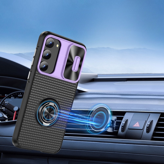 Чехол до Samsung Galaxy S23, Camera Slide Ring, черный / фиолетовый