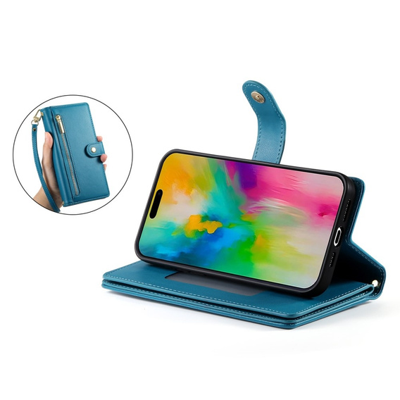 Откидной чехол для iPhone 16 Pro Max, Wallet Zipper Pocket, синий