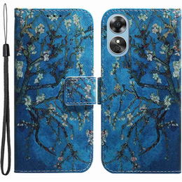 Откидной чехол для Oppo A17, Wallet flowers, синий