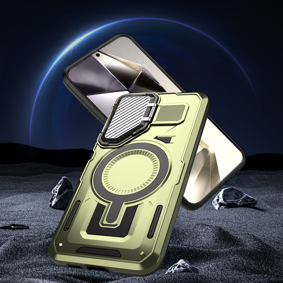 Чехол для Samsung Galaxy S24 FE, Military MagSafe with camera protection, зелёный