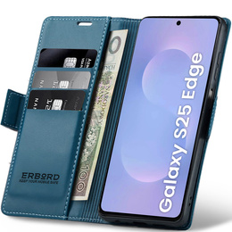 Чехол для Samsung Galaxy S25 Edge, ERBORD Glossy Litchi, кошелек с клапаном, синий
