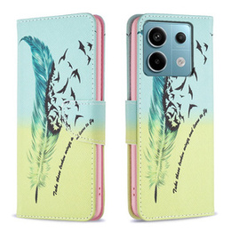 Откидной чехол для Xiaomi Redmi Note 13 Pro 5G, Wallet, Feather синий / жёлтый