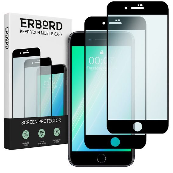 2x Загартоване скло для iPhone 7 Plus/8 Plus, ERBORD 3D для всього екрану