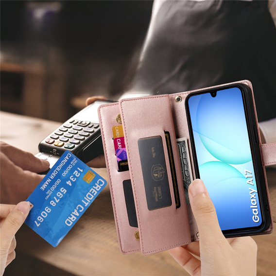 Фліп-чохол на блискавці для Samsung Galaxy A17 5G, Wallet Zipper Pocket, гаманець, рожевий