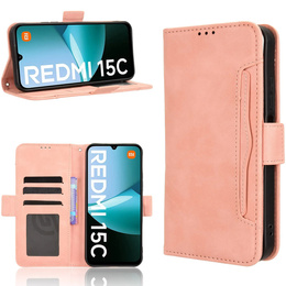 Футляр з клапаном для Xiaomi Redmi 15C 4G/LTE, Card Slot, рожевий