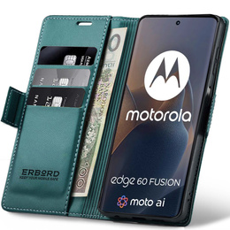 Чехол для Motorola Edge 60 / 60 Fusion, ERBORD Glossy Litchi, кошелек с клапаном, зелёный