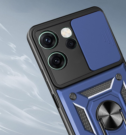 Бронированный чехол для Oppo Reno 14F, с защитой камеры, с подставкой, синий