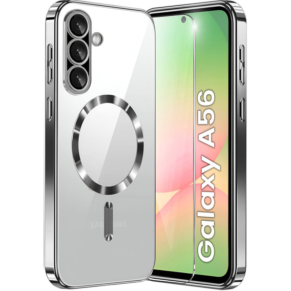 Чехол для Samsung Galaxy A56 5G, Electro MagSafe, серебряный + стекло для экрана