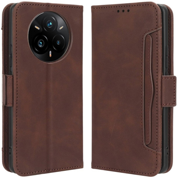Футляр з клапаном для Realme 14 Pro+ 5G, Card Slot, коричневий