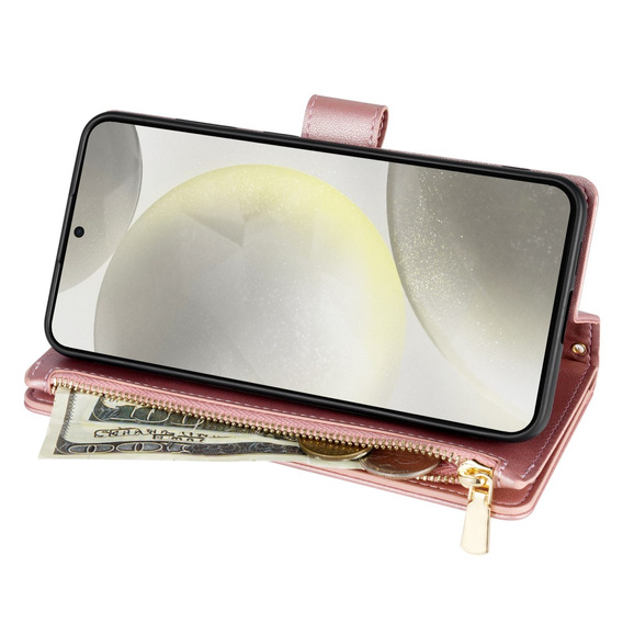 Чохол-сумка для Samsung Galaxy A56 5G, Rhombus Crossbody Leather, рожевий rose gold