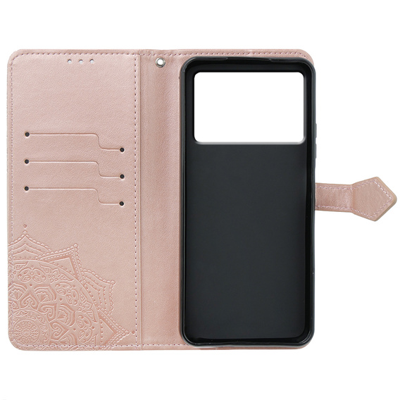 Чохол-книжка для Xiaomi Poco X6 Pro 5G, Mandala, рожевий rose gold