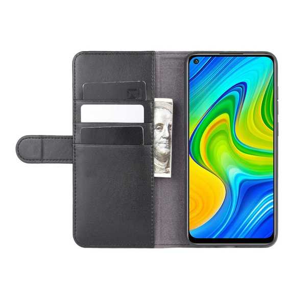 Чехол Wallet до Xiaomi Redmi Note 9, Genuine Leather, Black