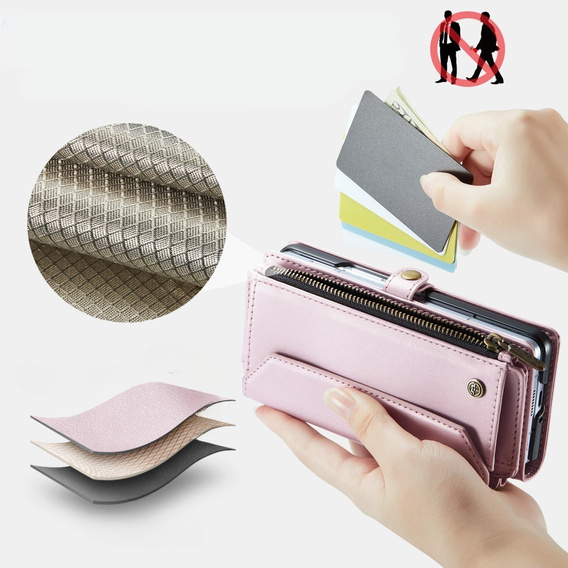 Чехол CASEME для Samsung Galaxy Z Fold6 5G, RFID Leather Wallet, с плечевым ремнем, розовый