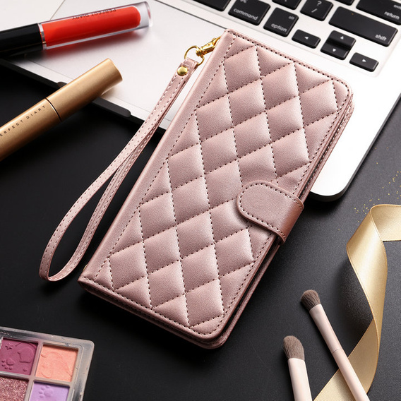 чехол-крышка для Samsung Galaxy A16, Rhombus Crossbody Leather, розовый rose gold