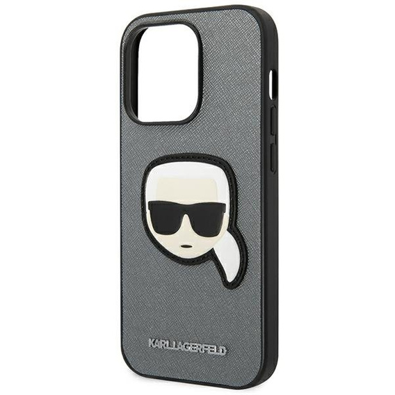 Чехол Karl Lagerfeld до iPhone 14 Pro Max, Saffiano Karl's Head Patch, серебряный