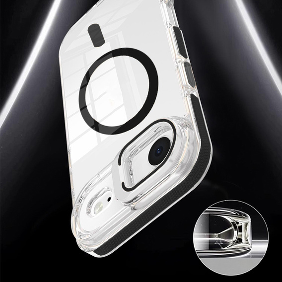 Чехол для iPhone Air, для MagSafe, с подставкой, прозрачный с черными вставками