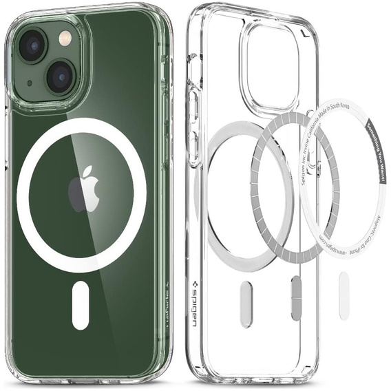 Чехол MagSafe Spigen для iPhone 13 Mini, Ultra Hybrid, белый + 9H закаленное стекло