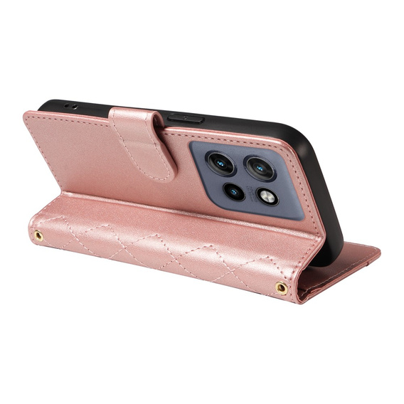 чехол-крышка для Motorola Edge 50 Neo / Motorola ThinkPhone 25, Rhombus Crossbody Leather, розовый rose gold