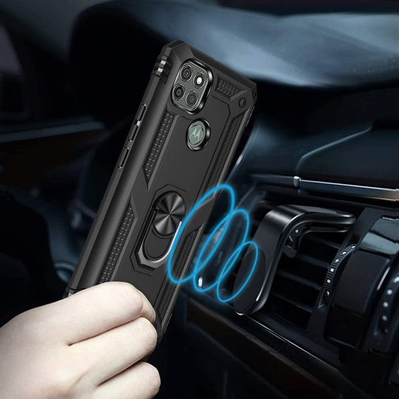 Бронированный Чехол до Motorola Moto G9 Power, Nox Case Ring, чёрный