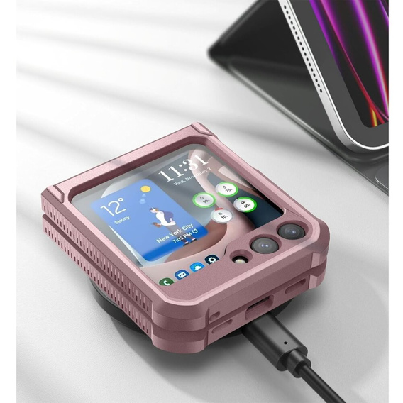 Броньований чохол для Samsung Galaxy Z Flip 5 5G, Dexnor Clip Holder, рожевий