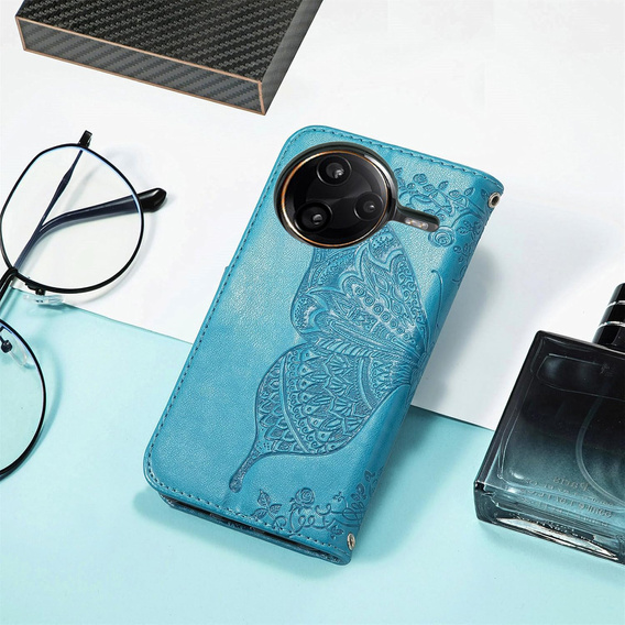 Откидной чехол для Xiaomi Poco F7 Pro, Butterfly, синий