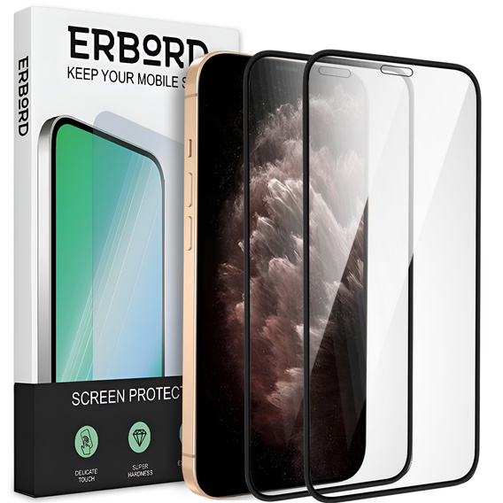 2x Закаленное стекло для iPhone 12 Pro Max, ERBORD 3D на весь экран