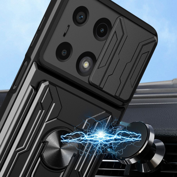 Броньований чохол для Xiaomi Redmi Note 13 Pro 4G / Xiaomi Redmi Note 14S / Xiaomi Poco M6 Pro 4G, Camera Slide Card Slot, чорний