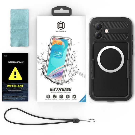 Водонепроникний чохол IP68 для iPhone 16 Plus, SHELLBOX MagSafe, чорний