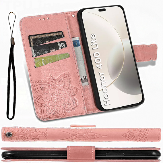 Чохол-книжка для Honor 400 Lite, Butterfly, рожевий rose gold