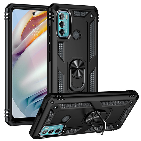 Бронированный Чехол до Motorola Moto G60, Nox Case Ring, чёрный