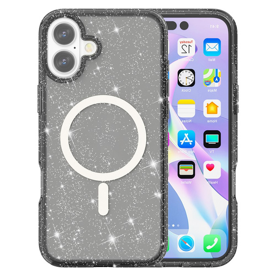 Чехол для iPhone 17, для MagSafe, глиттер, полупрозрачный черный