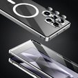Магнитный чехол с двойным стеклом MagSafe для Samsung Galaxy S25 Ultra, серебряный