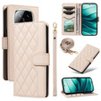Чохол-сумка для Xiaomi Redmi Note 14 Pro 5G / Xiaomi Redmi Note 14 Pro+ 5G / Xiaomi Poco X7 5G, Rhombus Crossbody Leather, бежевий