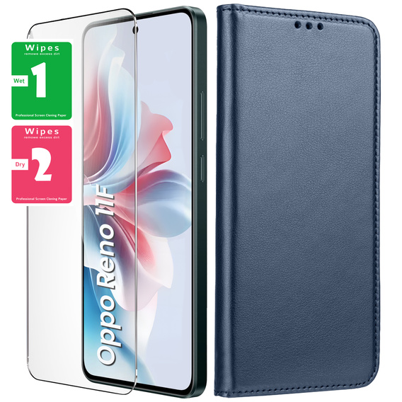 Чохол для Oppo Reno 11F 5G, Smart Magnet, темно-синій  + скло 9H