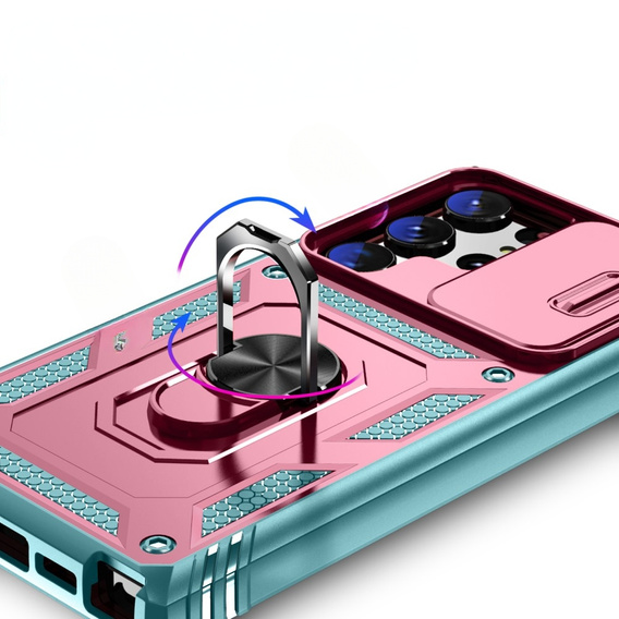 Чехол NOX Camera Slide Samsung Galaxy S24 Ultra, CamShield Slide, зеленый / розовый