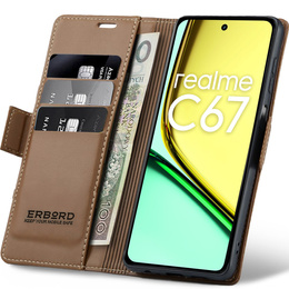 Чохол для Realme C67 4G, ERBORD Glossy Litchi, гаманець з клапаном, коричневий