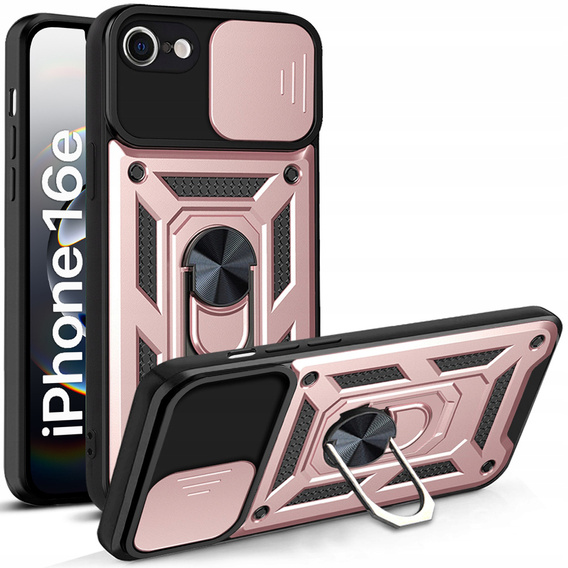 Бронированный чехол для iPhone 16E, CamShield Slide, розовый + закаленное стекло 9H