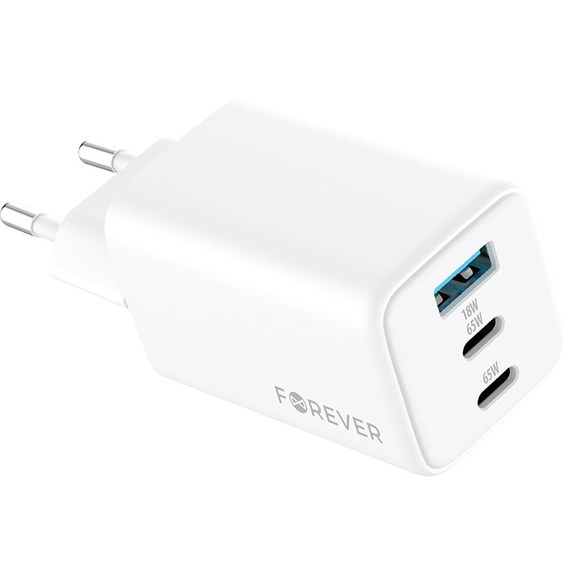 Зарядний пристрій Forcell 65W GaN 2x USB C 1x USB A , White