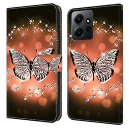 Откидной чехол для Xiaomi Redmi Note 12 4G, Wallet, butterfly and crystals, чёрный