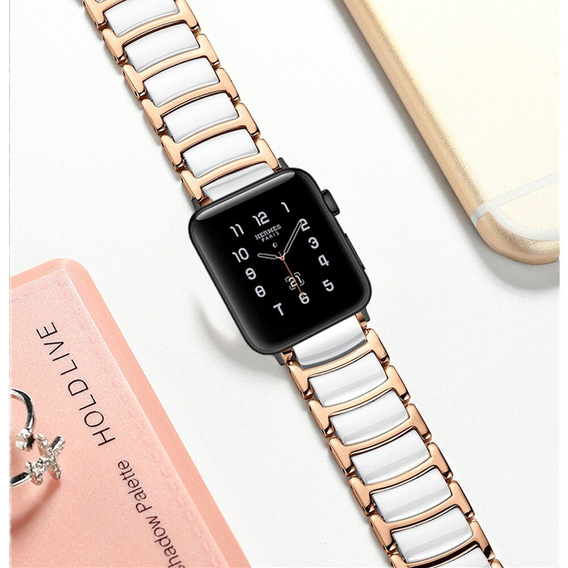 Браслет Stainless до Apple Watch 1/2/3/4/5/6/7/SE 42/44MM - Rose Gold/White