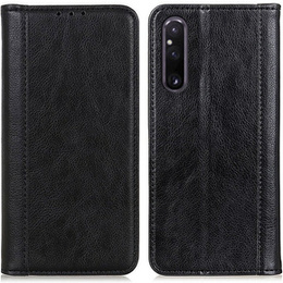 Чехол до Sony Xperia 1 V, Wallet Litchi Leather, чёрный