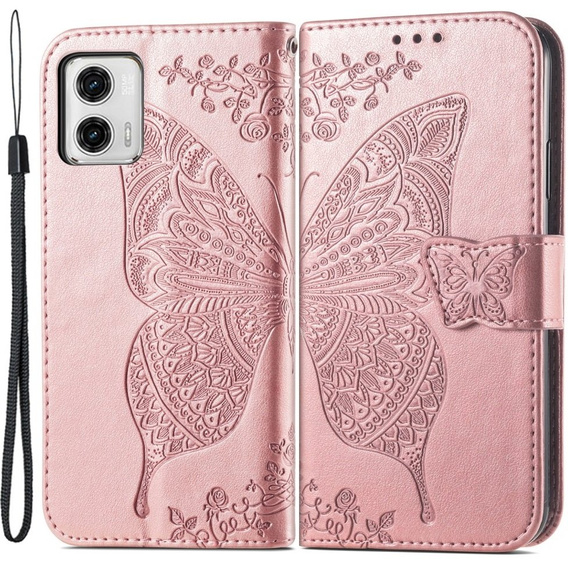 Откидной чехол для Motorola Moto G73 5G, Butterfly, розовый rose gold