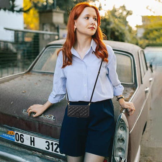 чехол-крышка для Samsung Galaxy A36 5G, Rhombus Crossbody Leather, чёрный