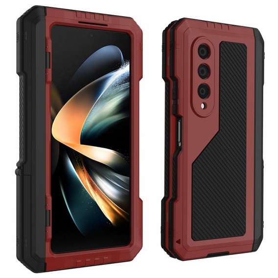 Бронированный чехол для Samsung Galaxy Z Fold 4 5G, алюминий, с подставкой и держателем стилуса, красный