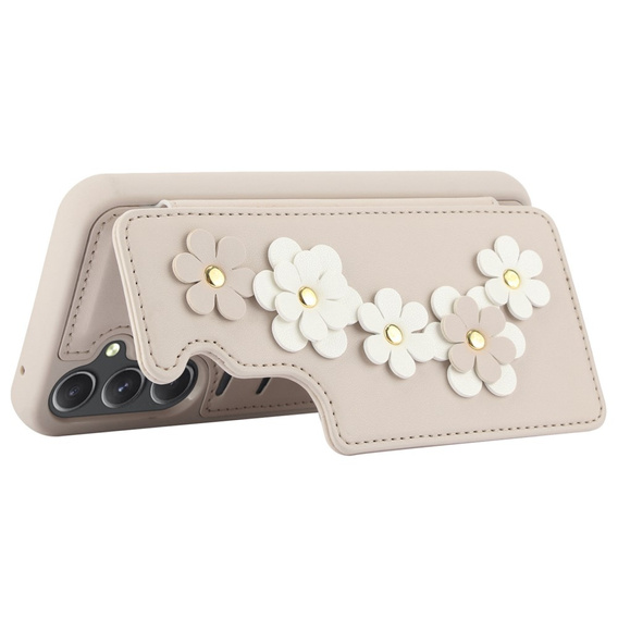 Чехол для Samsung Galaxy A55 5G, Leather Flower Card Slot, бежевый